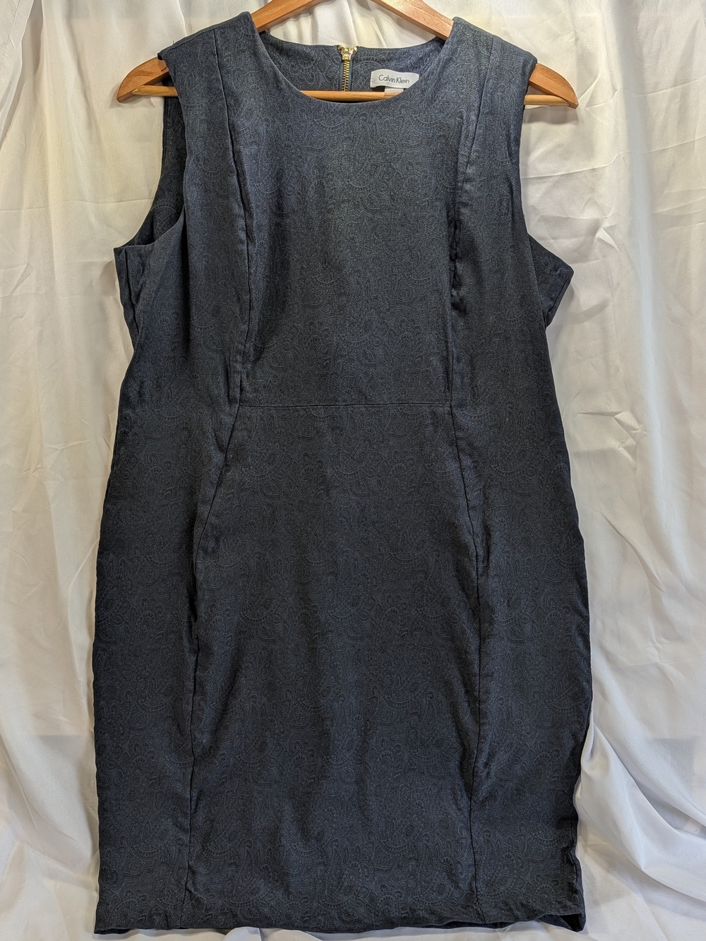 Calvin Klein Sleeveless Paisley Sheath Dress in Dark Charcoal Size 14